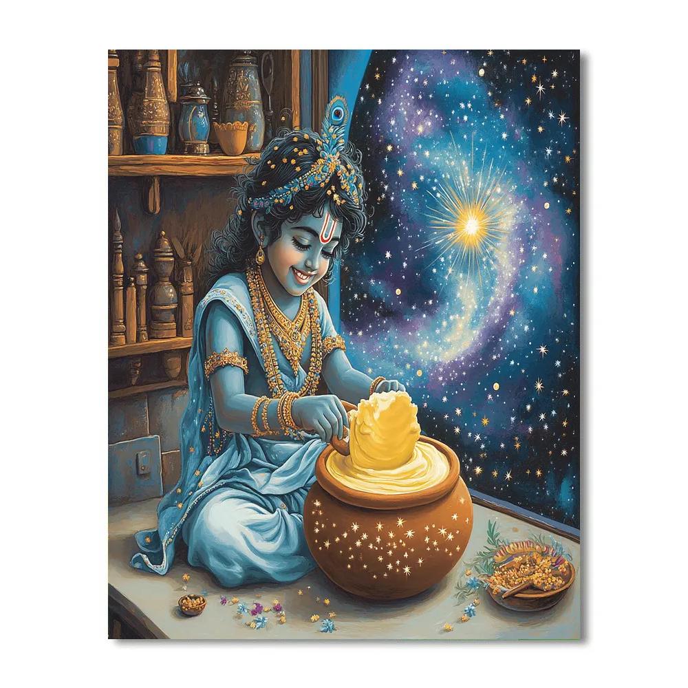 Krishna In The Cosmic Dairy Workshop paint by color