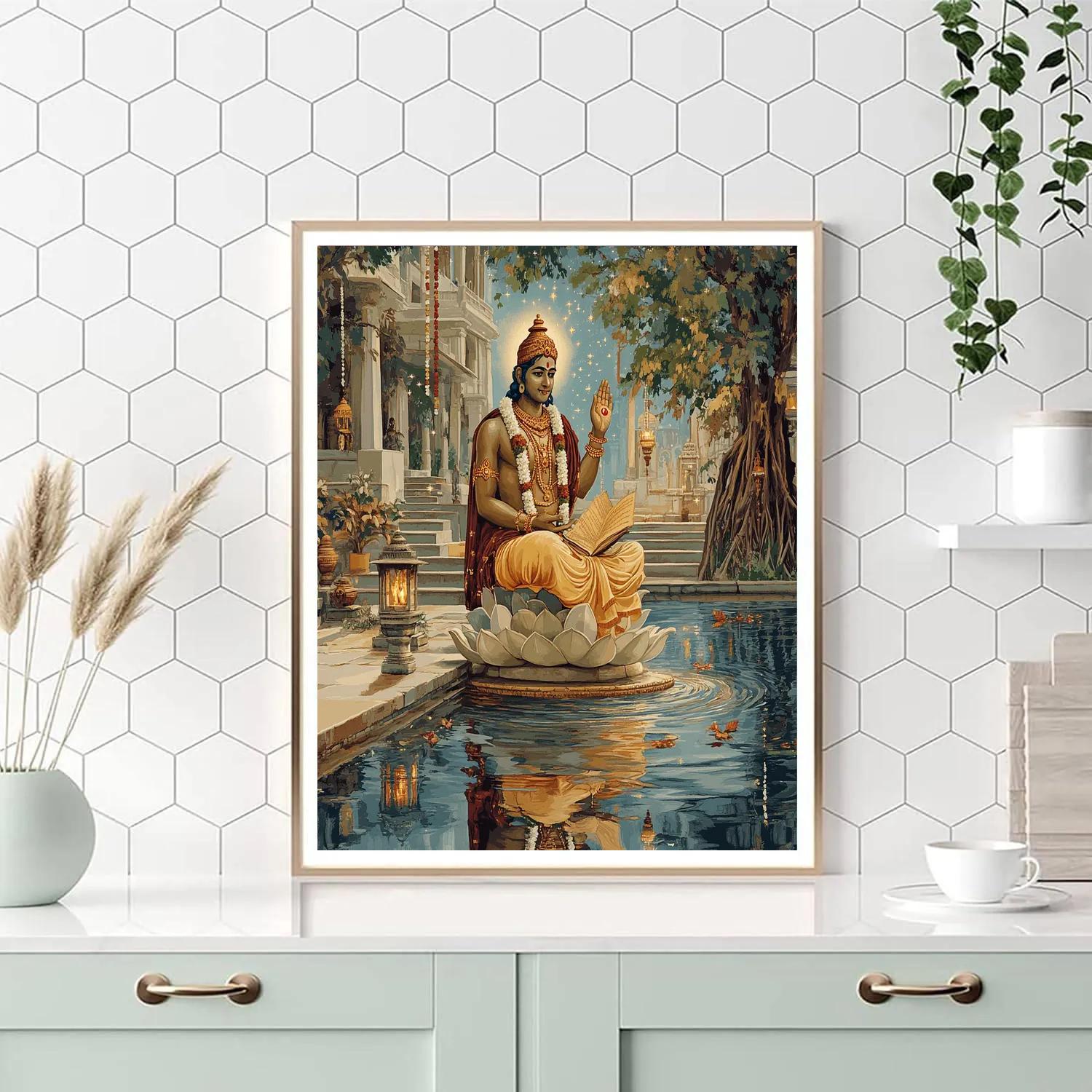 River Courtyard With Brahma Reflection paint by numbers