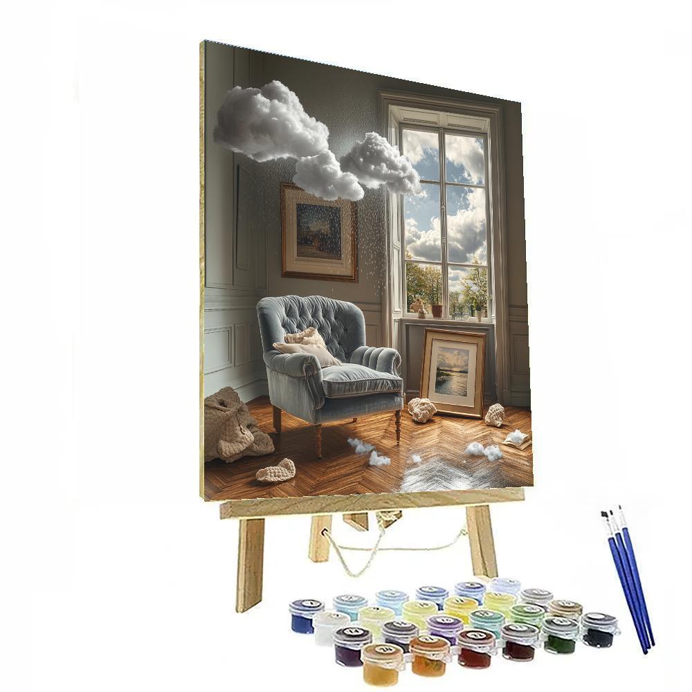 René Magritte Inspired Rainclouds In A Living Room DIY paint by numbers