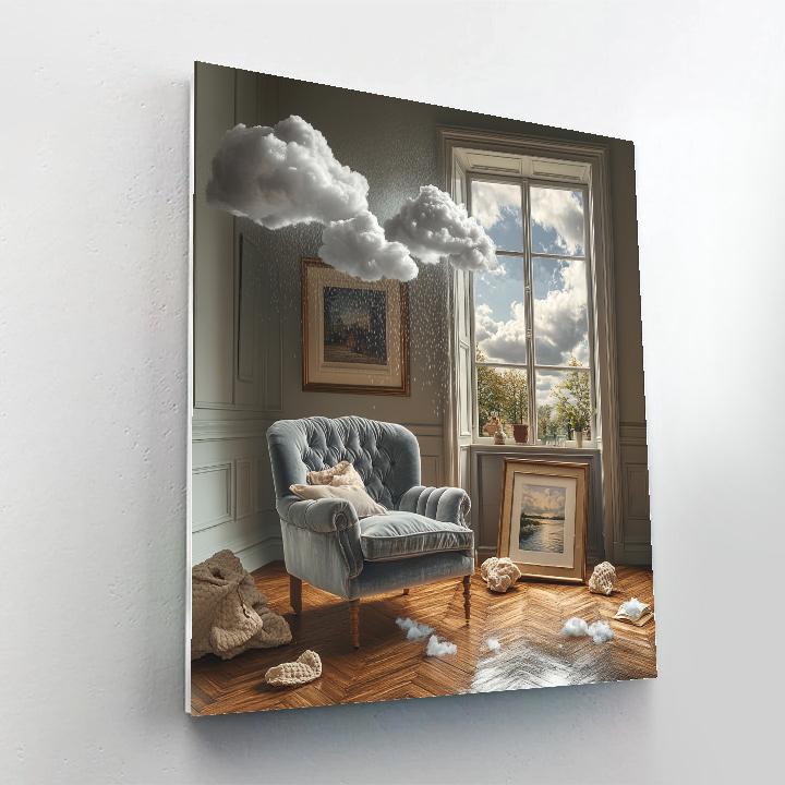 René Magritte Inspired Rainclouds In A Living Room DIY paint by numbers