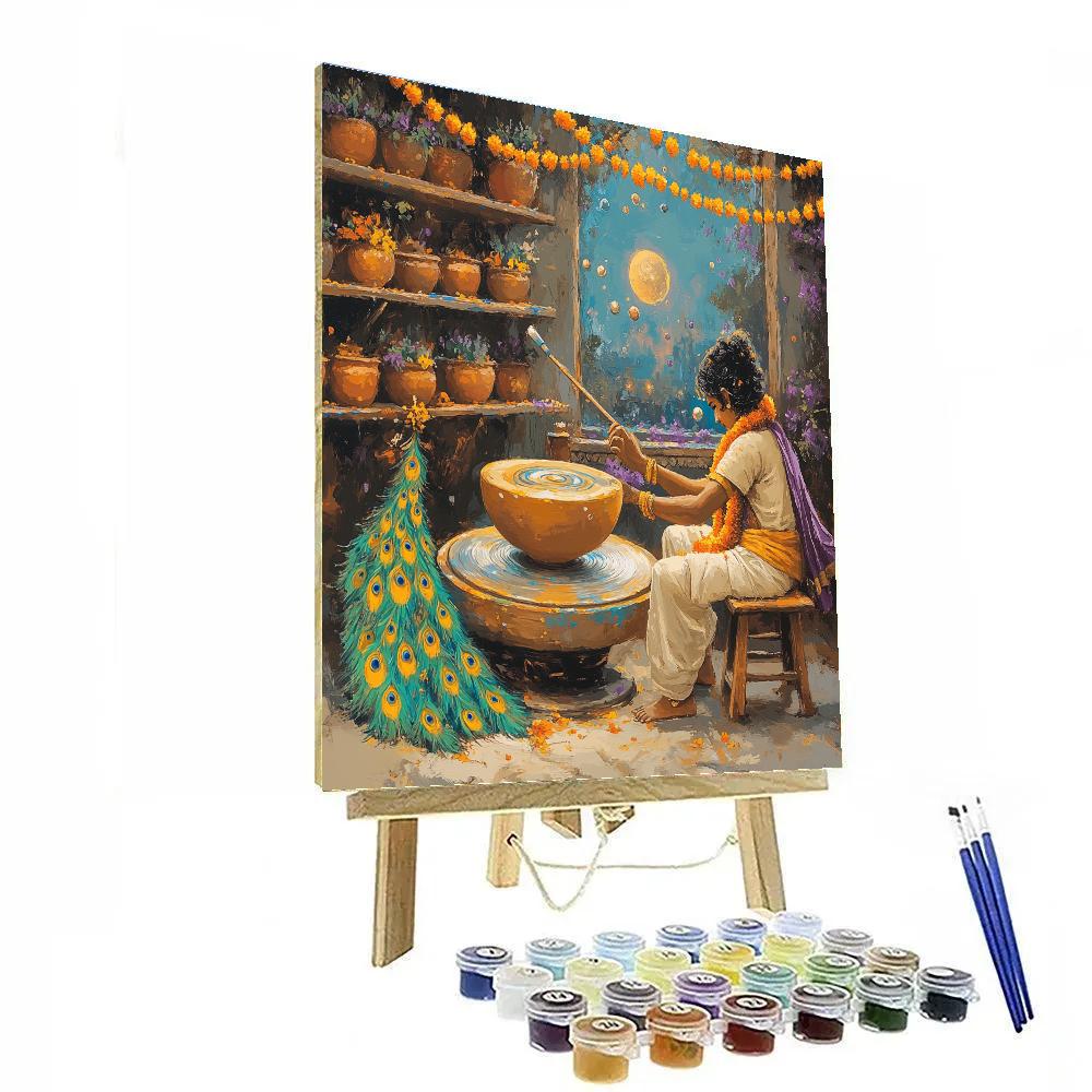 Krishna Painting A Miniature Universe On A Pot paint by numbers