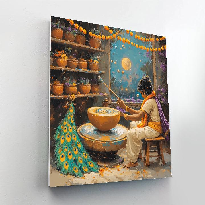 Krishna Painting A Miniature Universe On A Pot paint by numbers