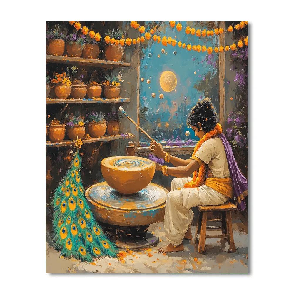 Krishna Painting A Miniature Universe On A Pot paint by numbers