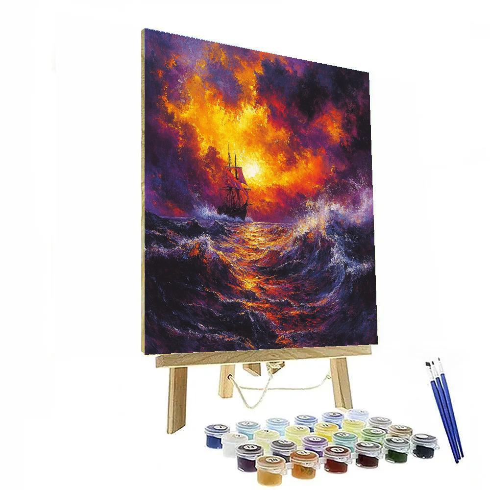 J M W Turner Inspired Ship In Fiery Sunset Storm paint by number