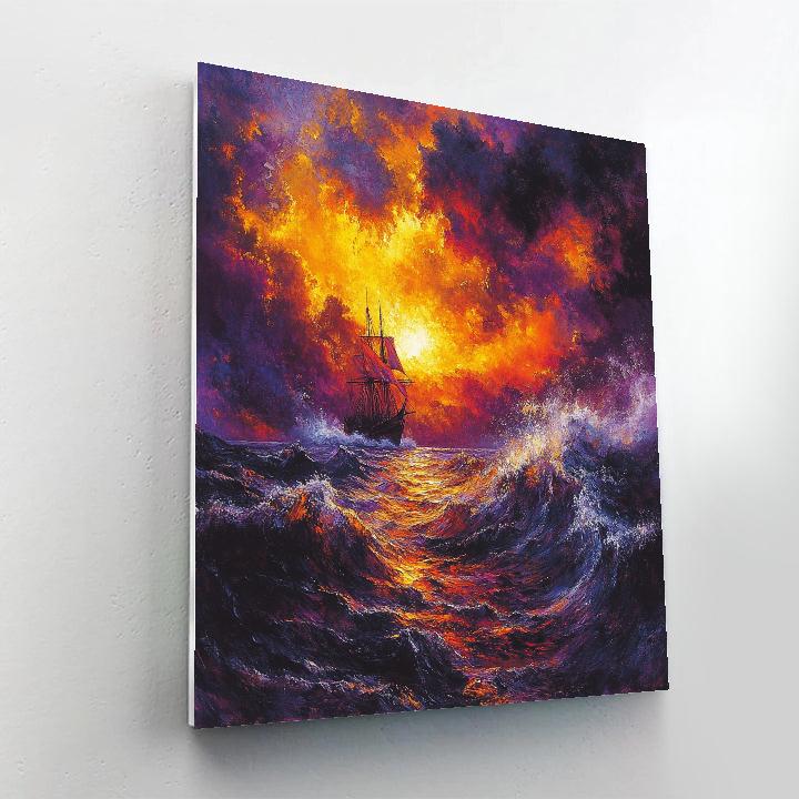 J M W Turner Inspired Ship In Fiery Sunset Storm paint by number