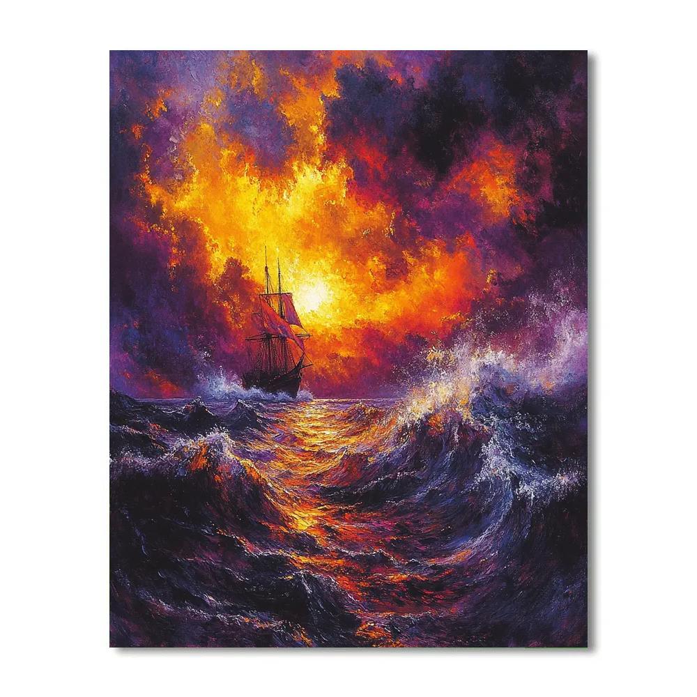 J M W Turner Inspired Ship In Fiery Sunset Storm paint by number