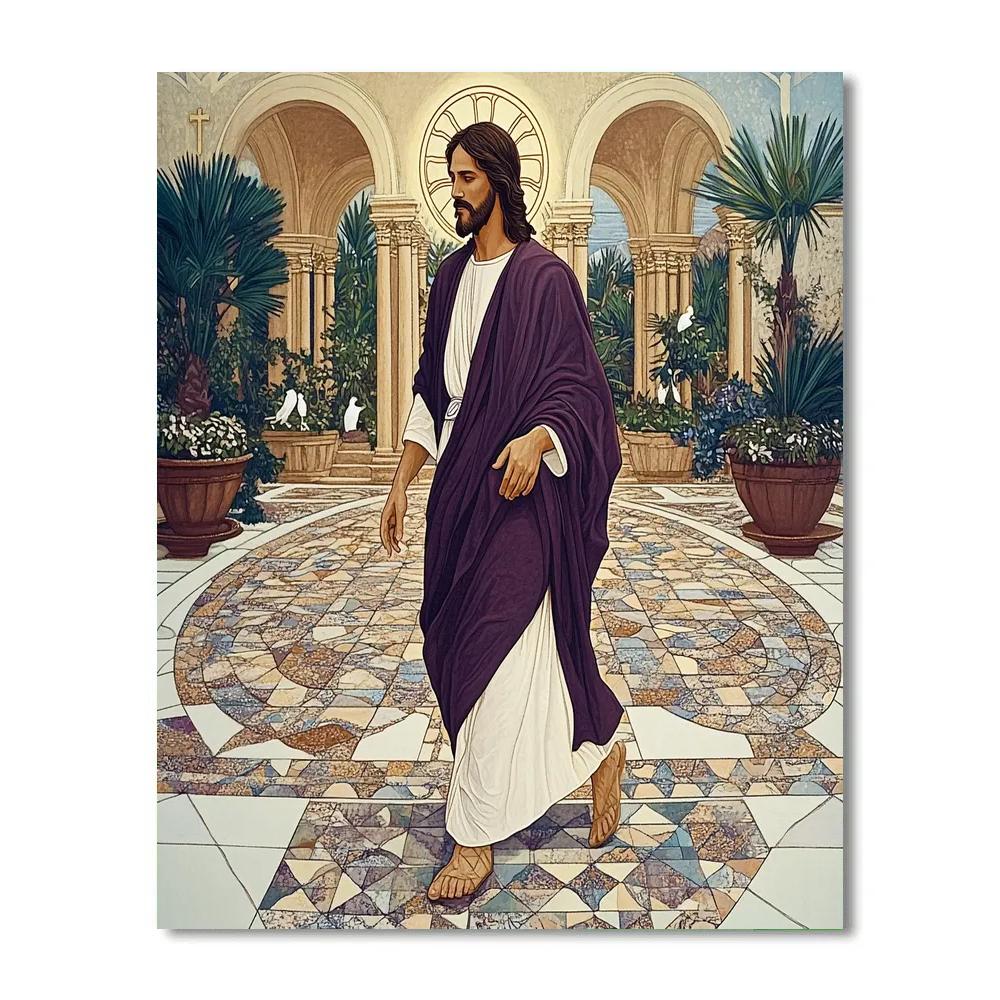 Jesus Crown Of Light Mosaic Walkway Number painting