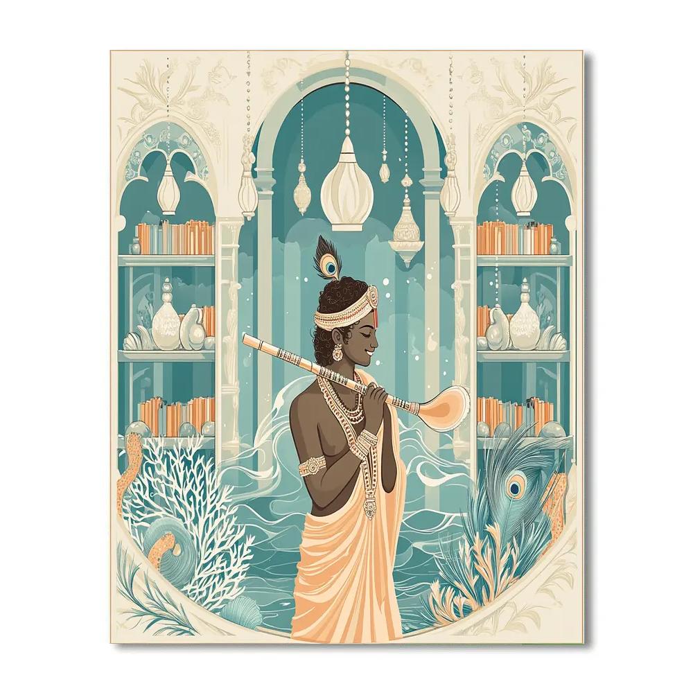 Krishna In The Library Of Singing Shells paint by color