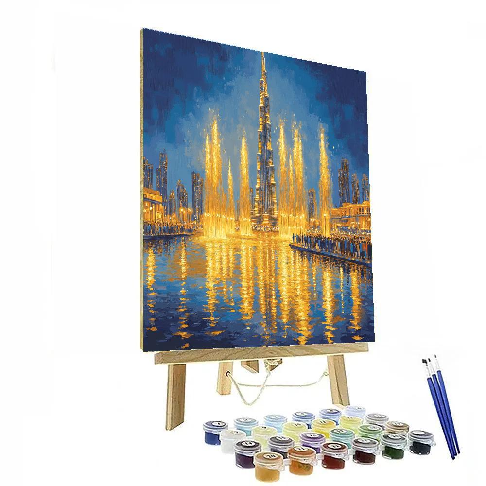 Night Reflections At The Burj Khalifa Lake Dubai United Arab Emirates Paint by numbers art