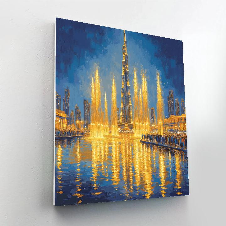 Night Reflections At The Burj Khalifa Lake Dubai United Arab Emirates Paint by numbers art