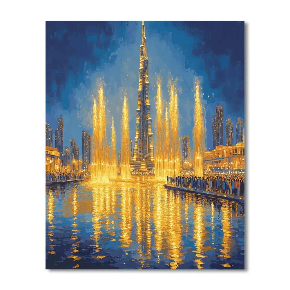 Night Reflections At The Burj Khalifa Lake Dubai United Arab Emirates Paint by numbers art