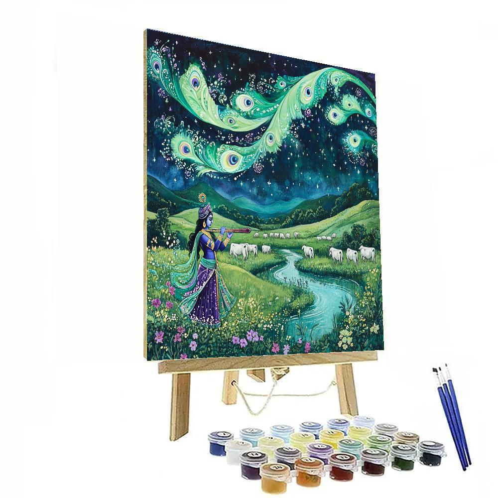 Krishna In The Aurora Flute Meadow paint by numbers
