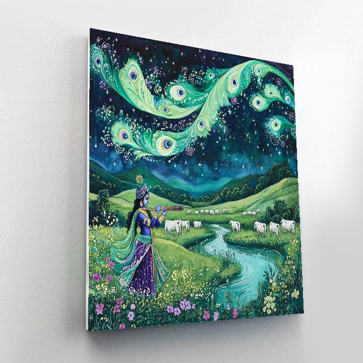 Krishna In The Aurora Flute Meadow paint by numbers