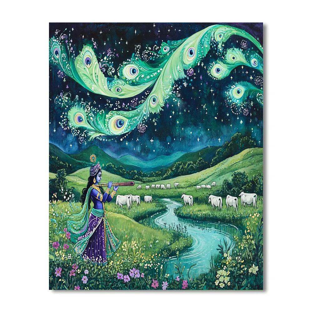 Krishna In The Aurora Flute Meadow paint by numbers