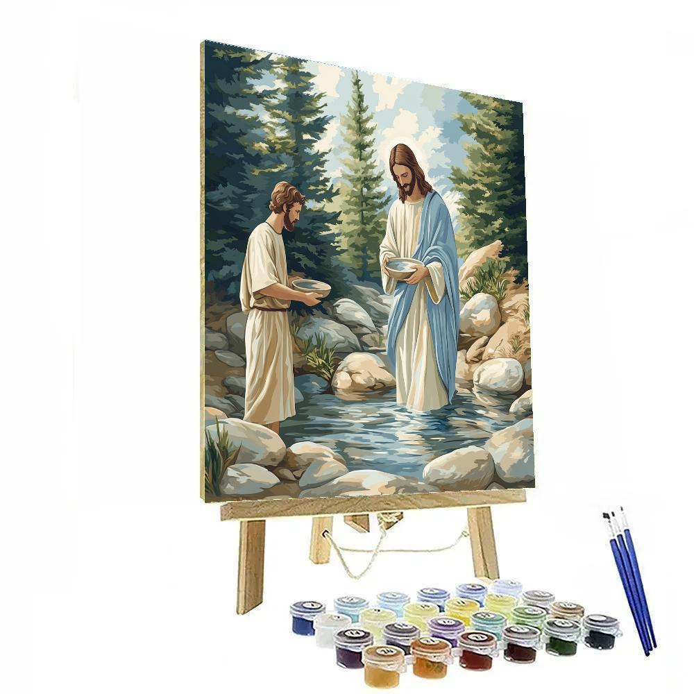 Jesus At The Mountain Spring Baptism Scene DIY paint by numbers
