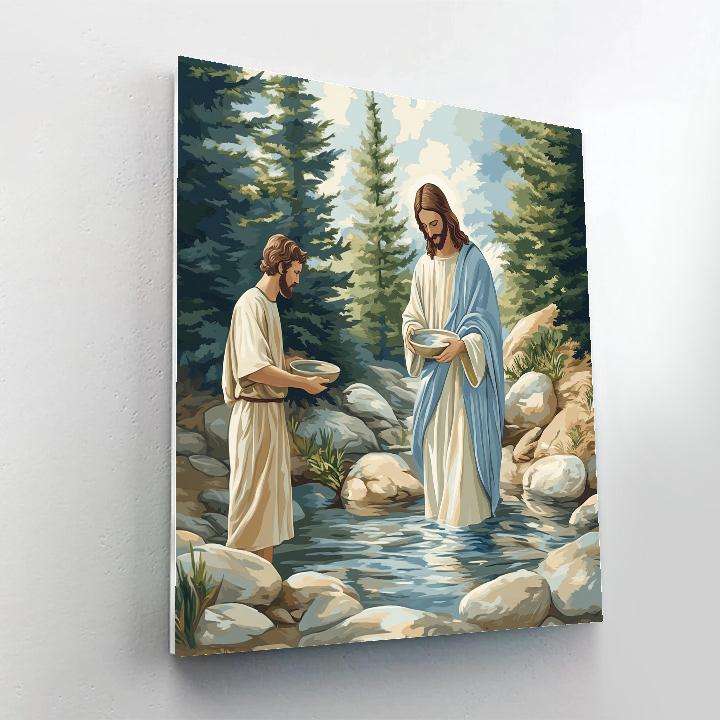 Jesus At The Mountain Spring Baptism Scene DIY paint by numbers