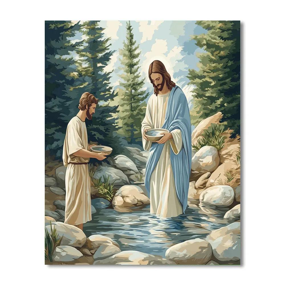 Jesus At The Mountain Spring Baptism Scene DIY paint by numbers