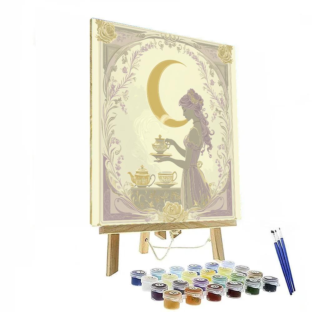 Alphonse Mucha Inspired Moonlit Tea Ceremony Numbered painting kits