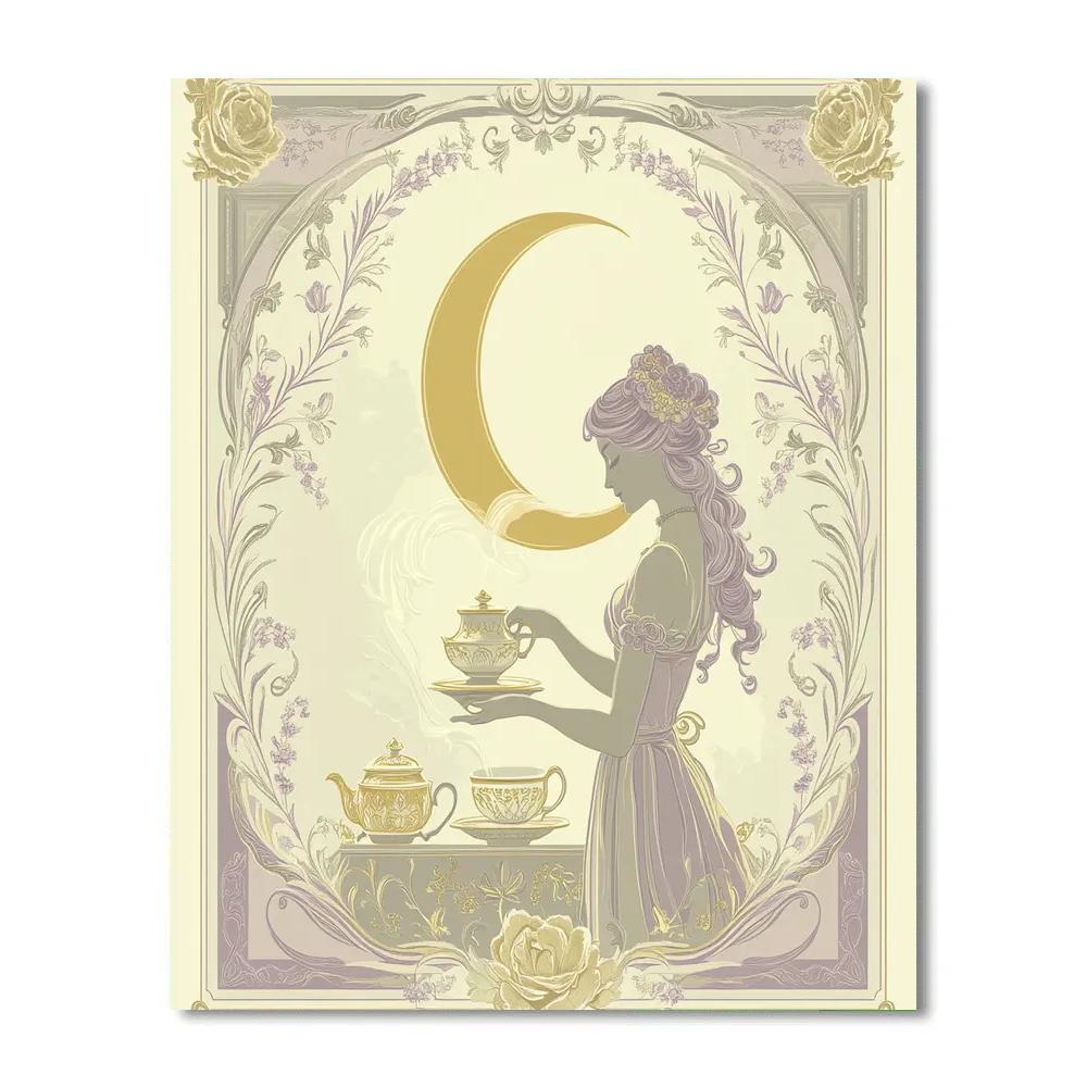 Alphonse Mucha Inspired Moonlit Tea Ceremony Numbered painting kits