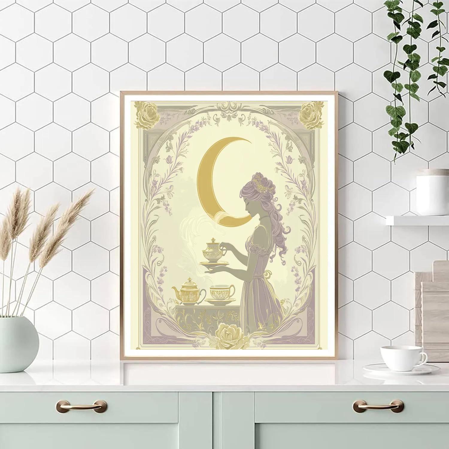 Alphonse Mucha Inspired Moonlit Tea Ceremony Numbered painting kits