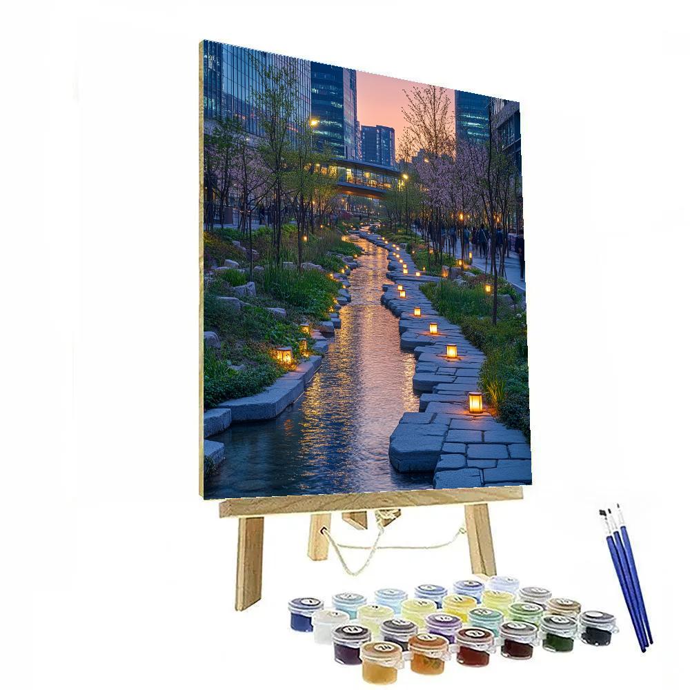 Canal Side Calm At The Cheonggyecheon Stream Seoul South Korea paint by color