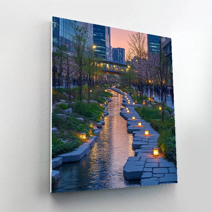 Canal Side Calm At The Cheonggyecheon Stream Seoul South Korea paint by color