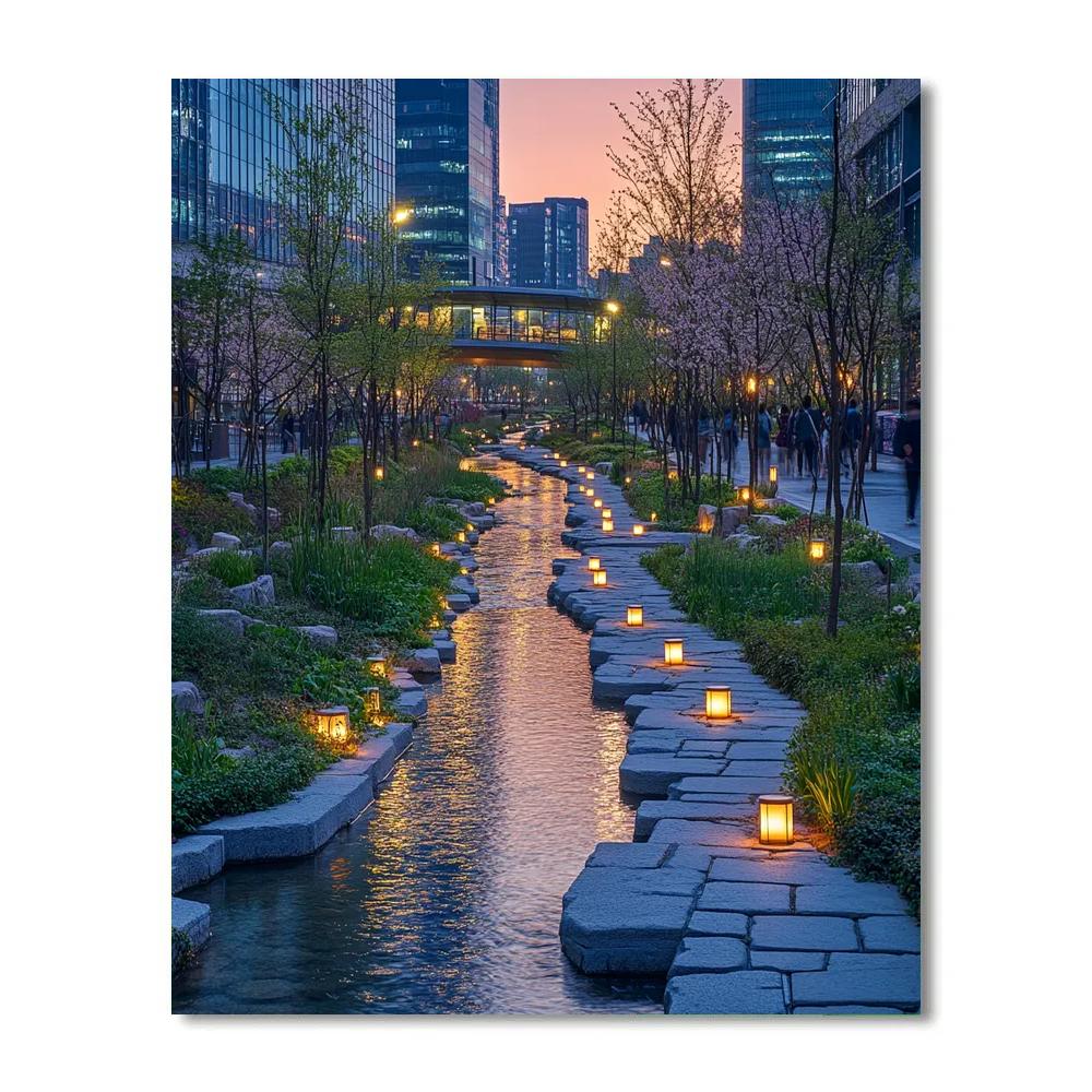 Canal Side Calm At The Cheonggyecheon Stream Seoul South Korea paint by color