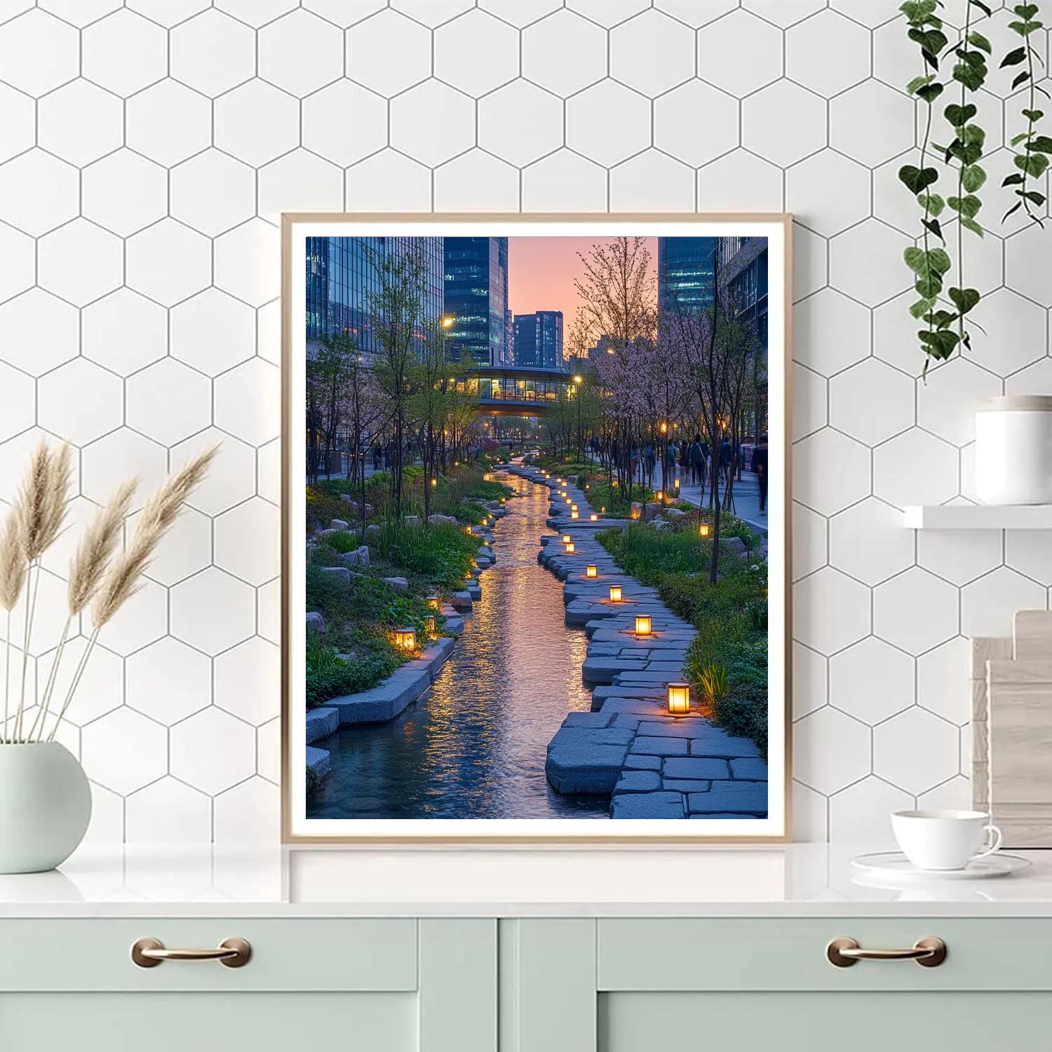 Canal Side Calm At The Cheonggyecheon Stream Seoul South Korea paint by color
