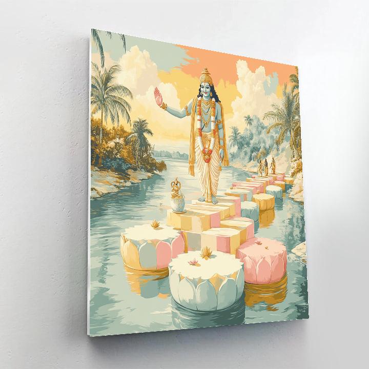 Vishnu At The Bridge Of Floating Lotus Stones Number painting