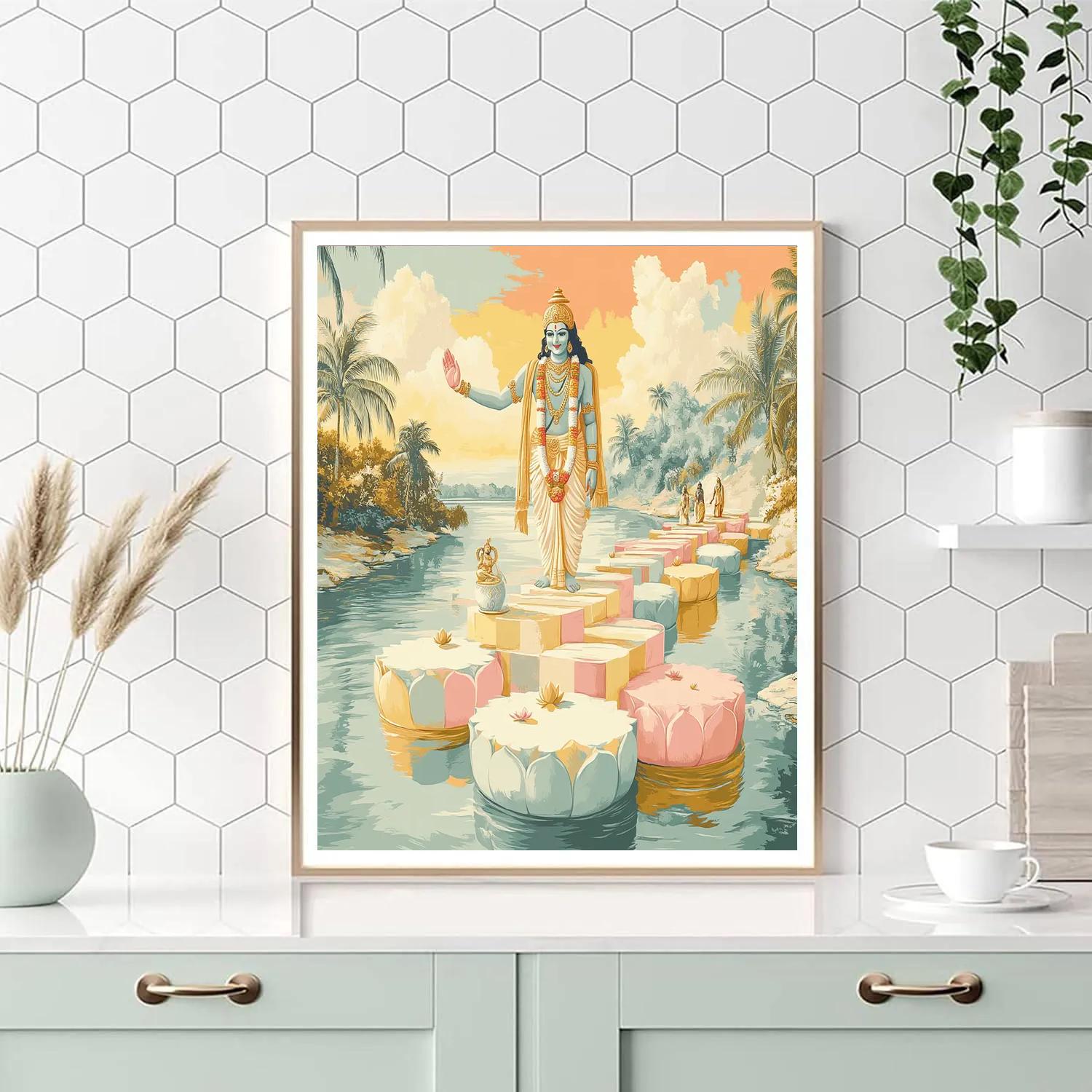 Vishnu At The Bridge Of Floating Lotus Stones Number painting
