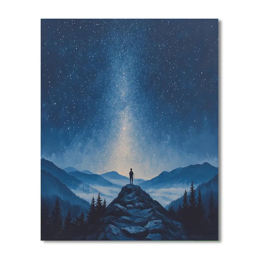 Caspar David Friedrich Inspired Lone Hiker Under Milky Way DIY paint by numbers