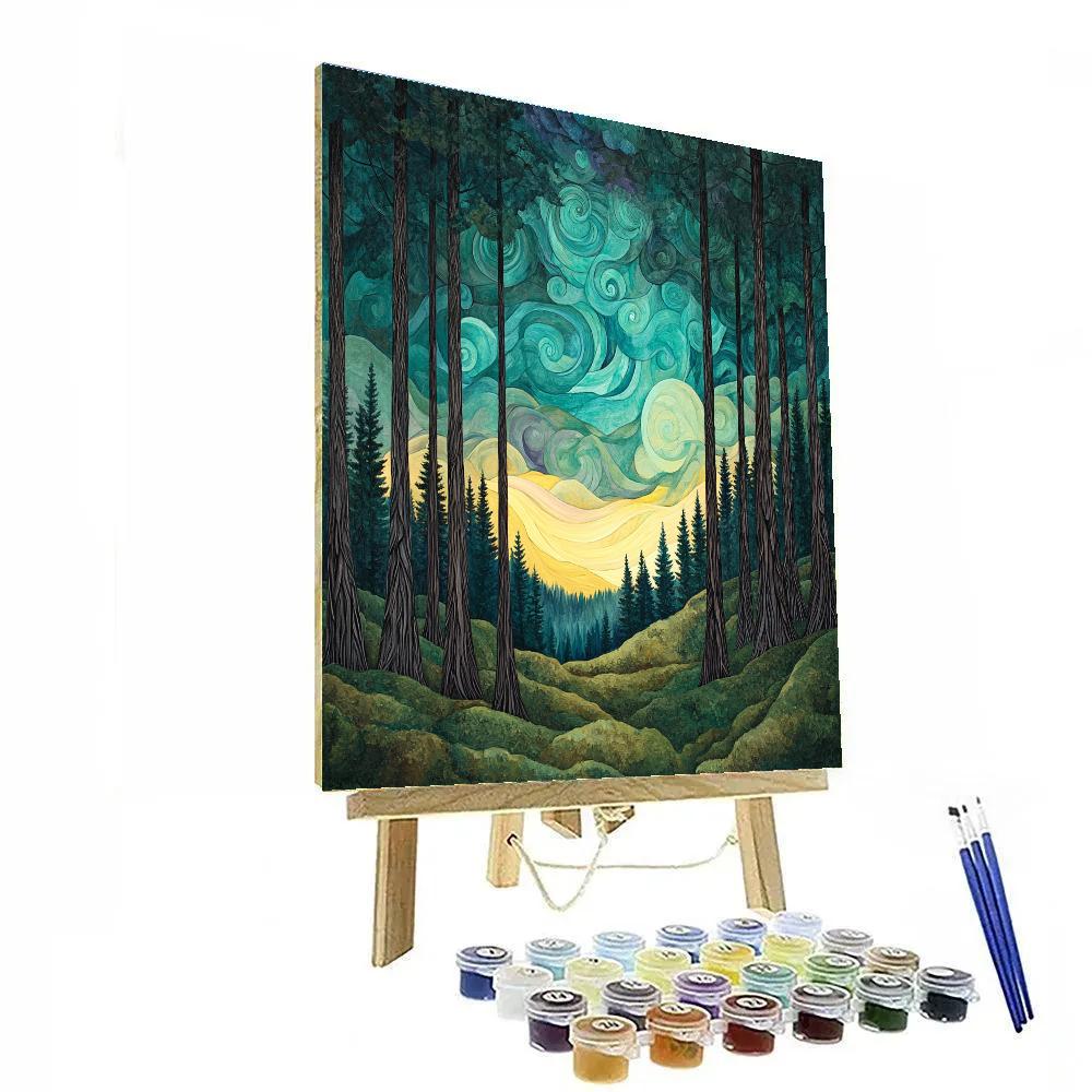 Emily Carr Inspired Aurora Cathedral Cedars Number painting