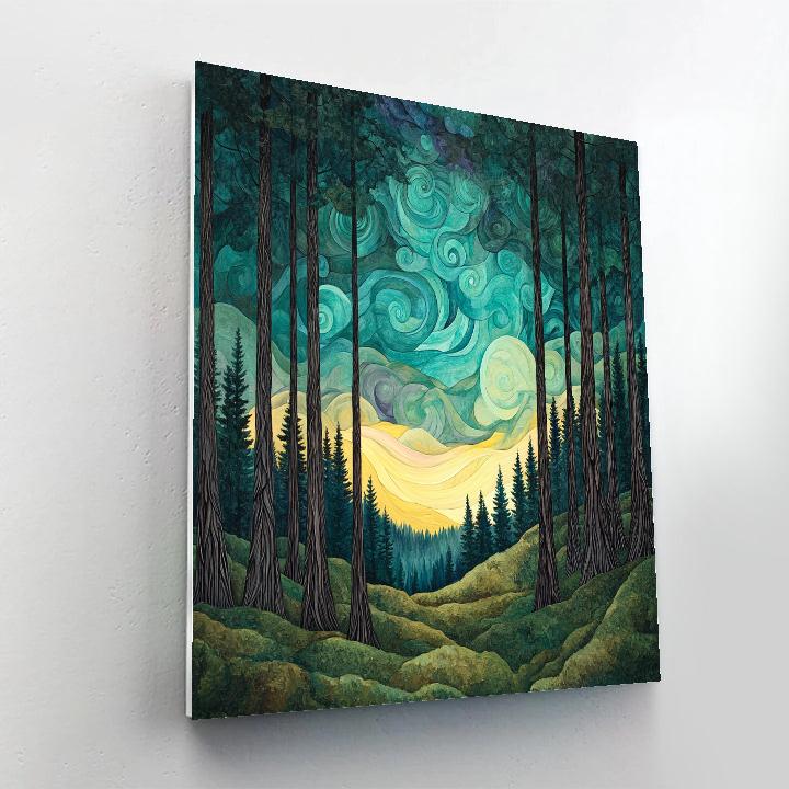 Emily Carr Inspired Aurora Cathedral Cedars Number painting