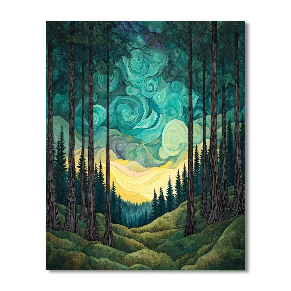 Emily Carr Inspired Aurora Cathedral Cedars Number painting