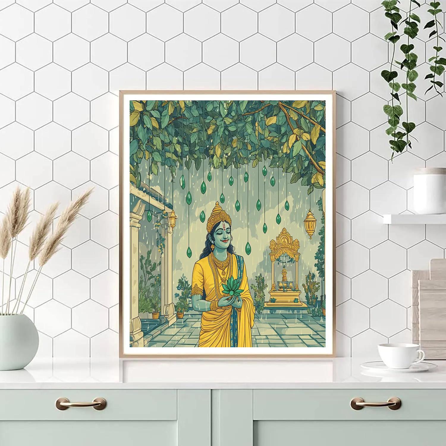 Vishnu In The Rain Of Sacred Tulsi Leaves Numbered painting kits