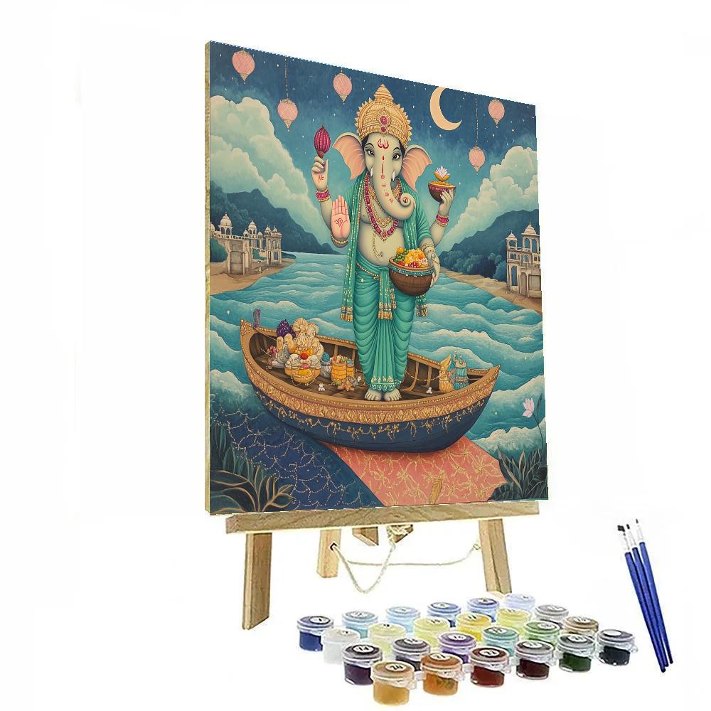 Riverboat Procession With Ganesha At Dusk Number painting