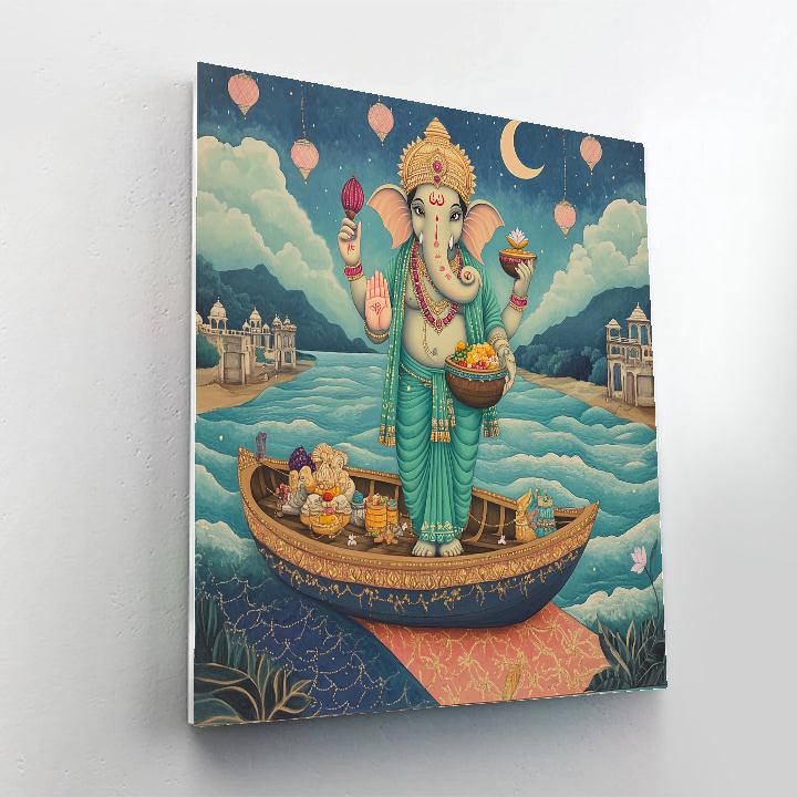 Riverboat Procession With Ganesha At Dusk Number painting