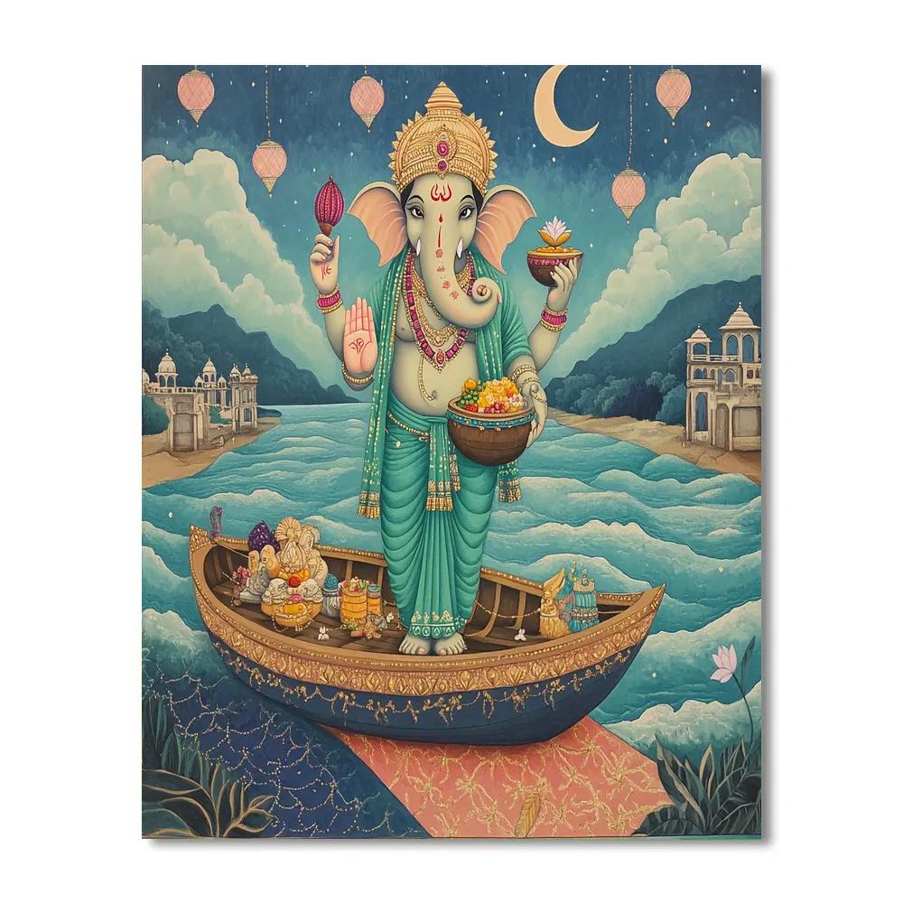 Riverboat Procession With Ganesha At Dusk Number painting