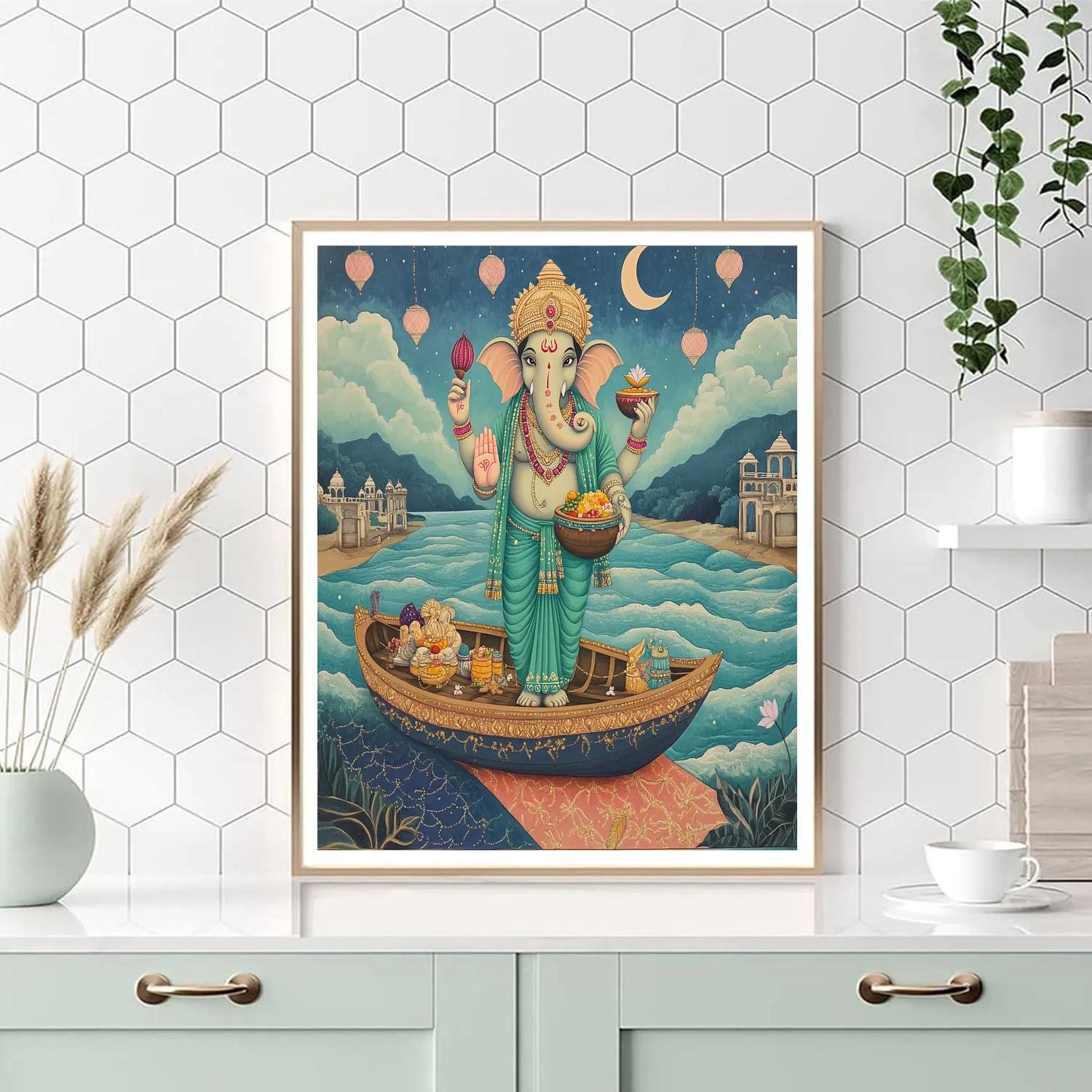 Riverboat Procession With Ganesha At Dusk Number painting