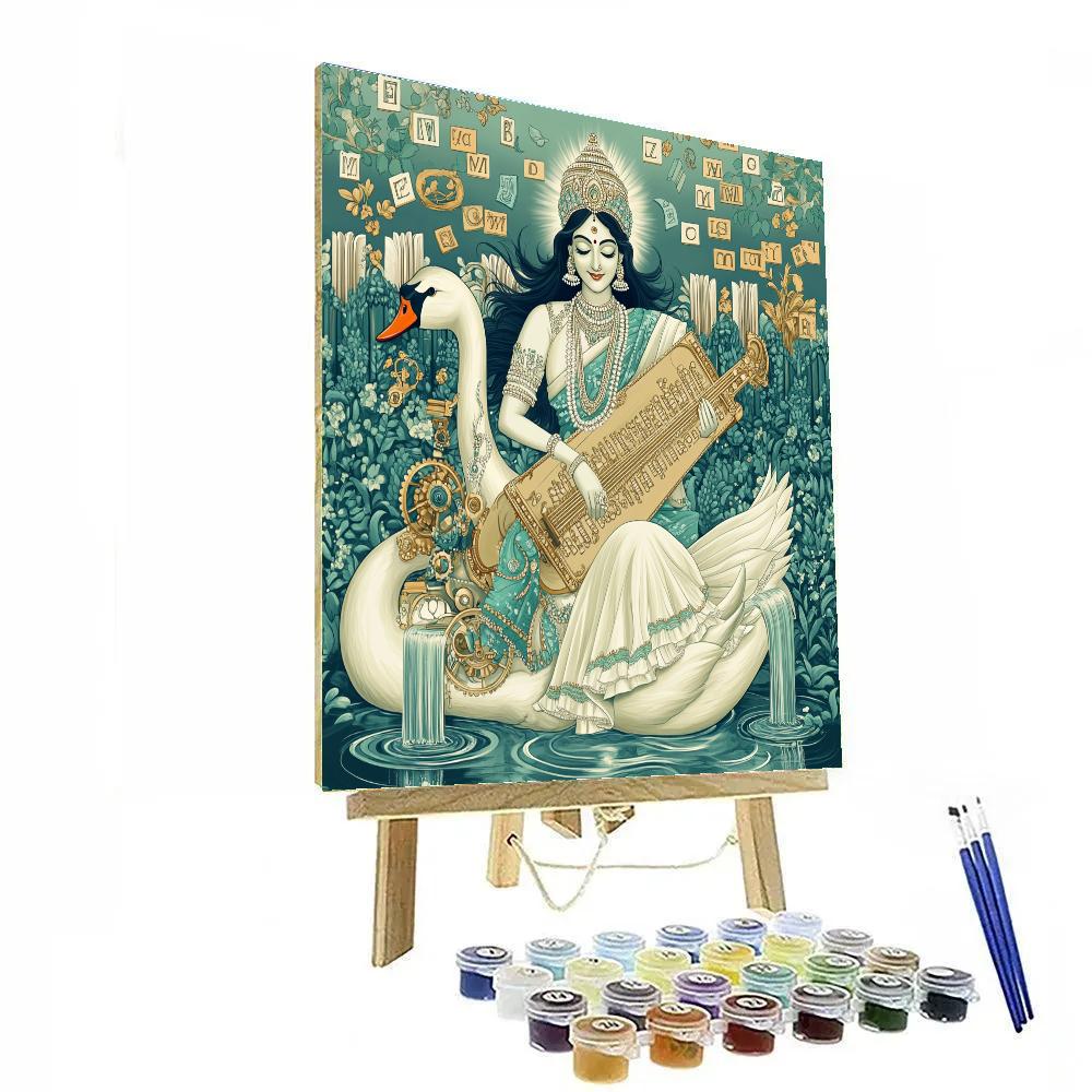 Saraswati In The Clockwork Library Garden Number painting