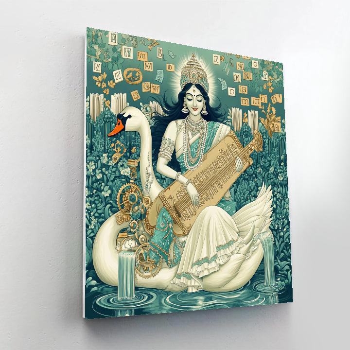 Saraswati In The Clockwork Library Garden Number painting