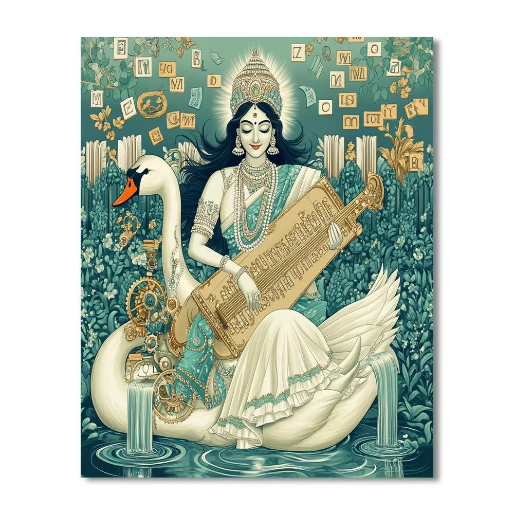 Saraswati In The Clockwork Library Garden Number painting