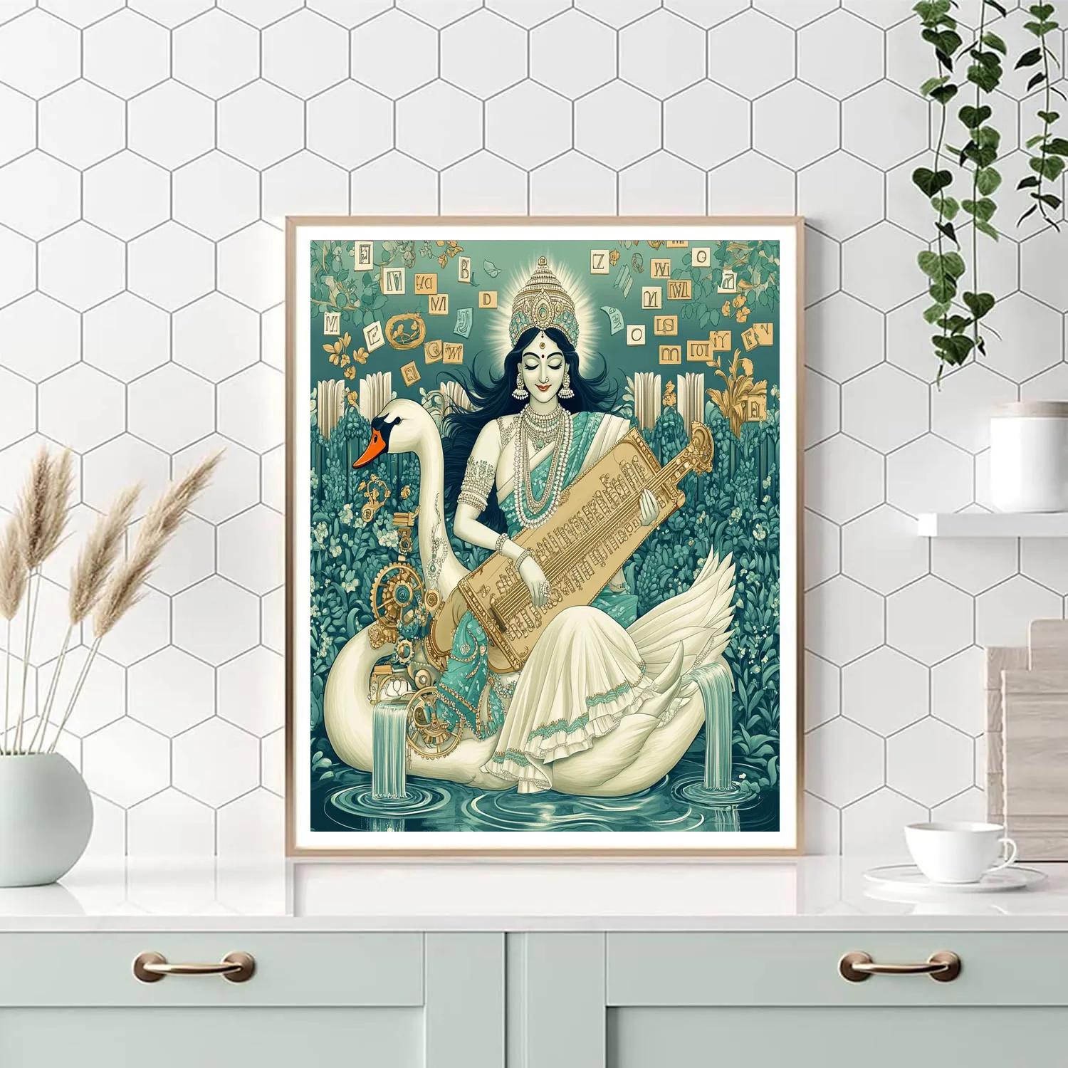 Saraswati In The Clockwork Library Garden Number painting