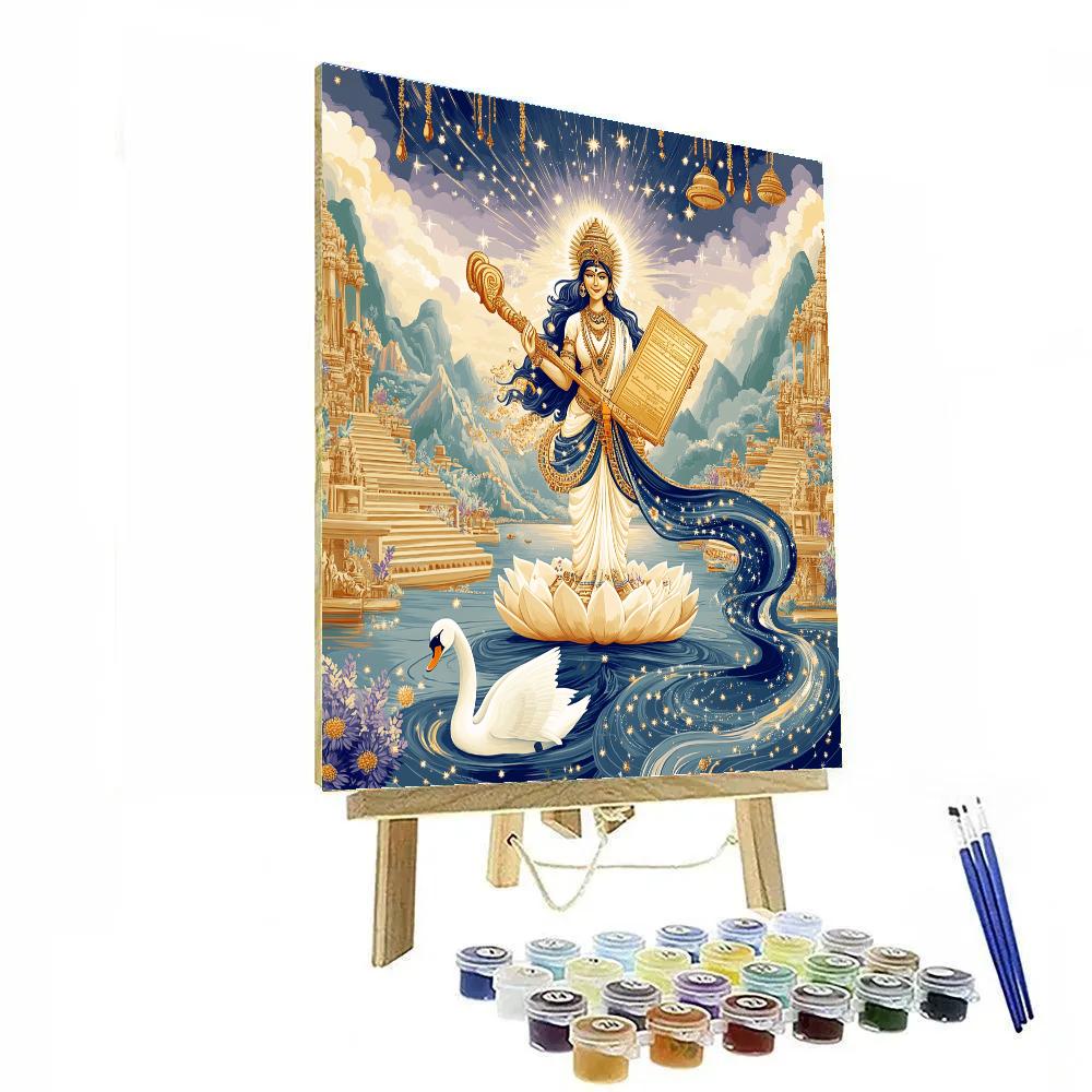 Saraswati Guiding The River Of Constellation Ink paint by color