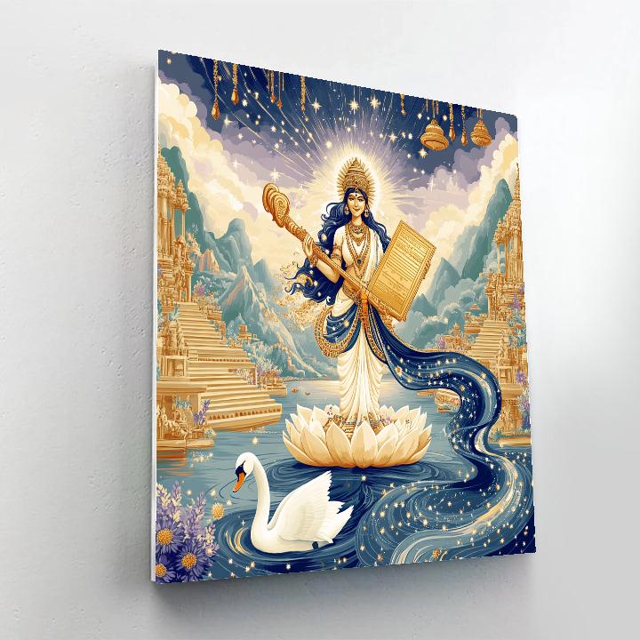 Saraswati Guiding The River Of Constellation Ink paint by color