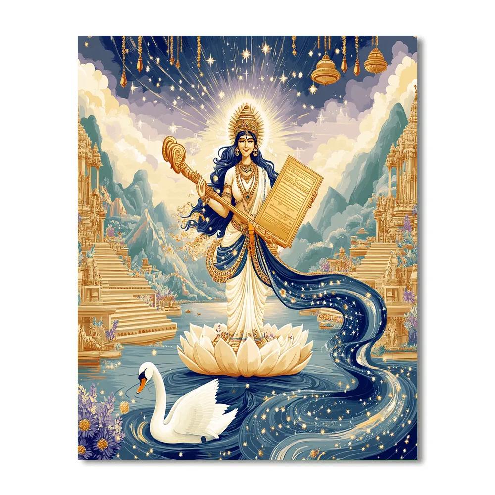 Saraswati Guiding The River Of Constellation Ink paint by color