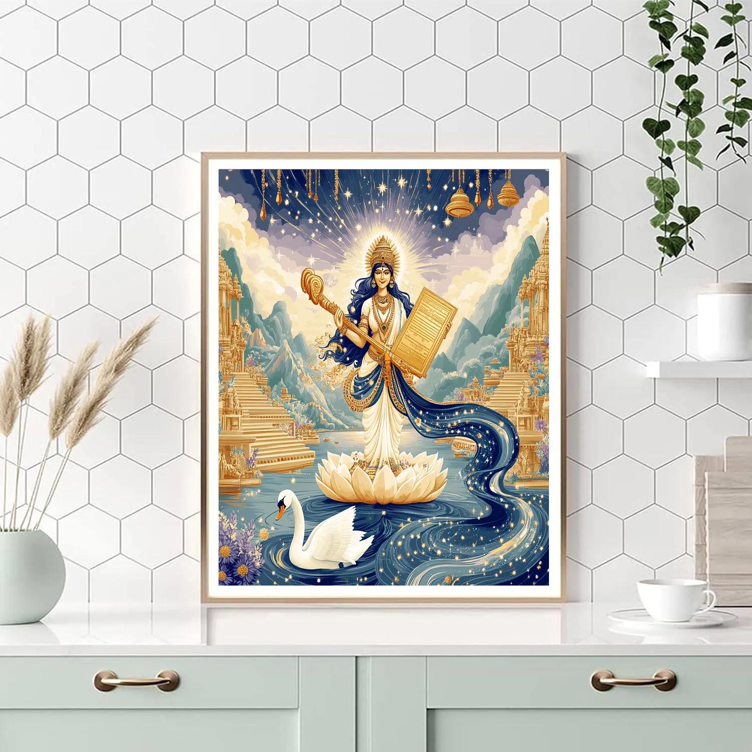 Saraswati Guiding The River Of Constellation Ink paint by color