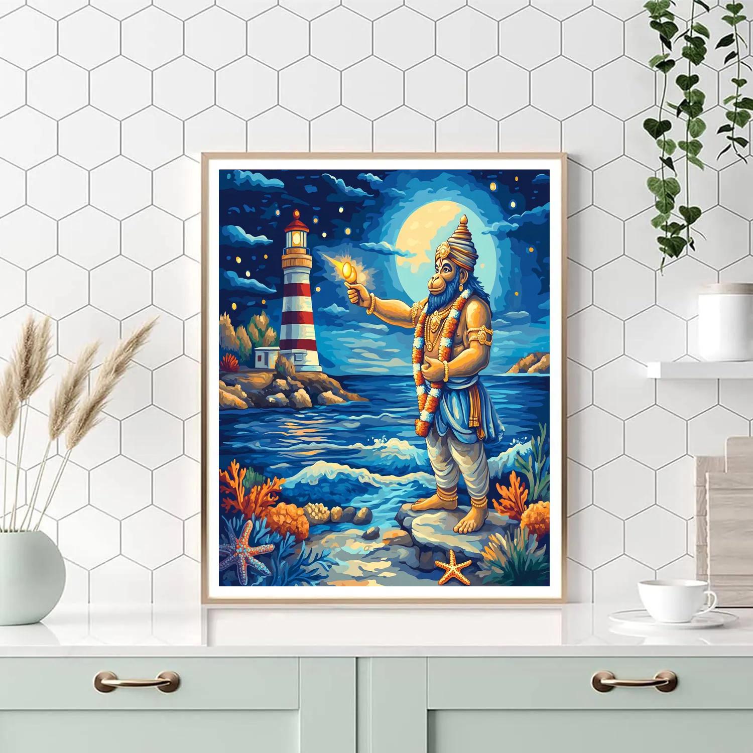 Hanuman Lighthouse Guardian At The Cosmic Shore Paint by numbers art
