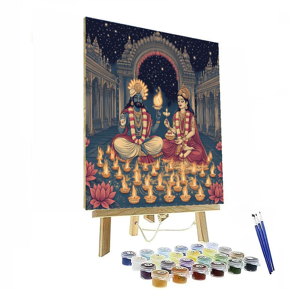 Lakshmi And Vishnu In The Diya Constellation Courtyard Paint by numbers art