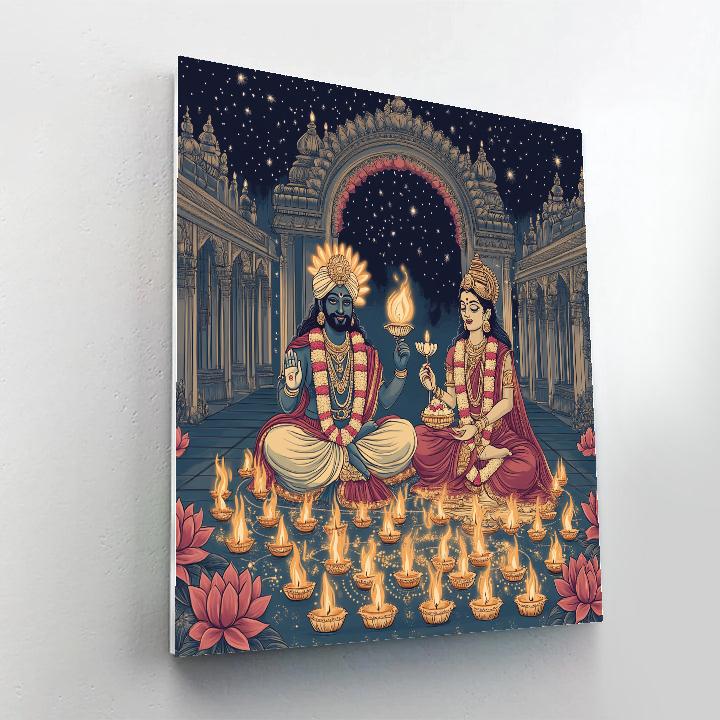 Lakshmi And Vishnu In The Diya Constellation Courtyard Paint by numbers art